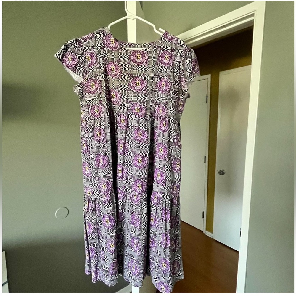 Nooworks Purple and Black Patterned Midi Dress